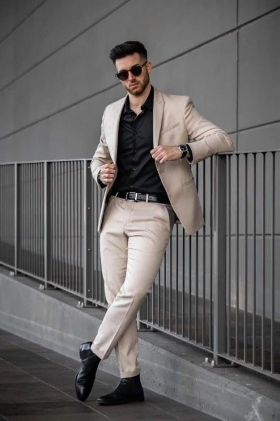 Tan Suit with Black Shirt